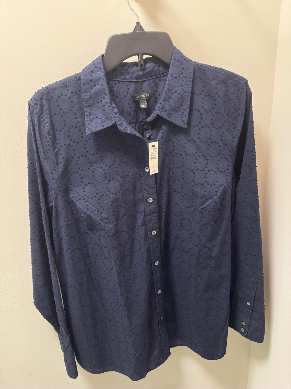 Talbots Navy Swiss Dot Button-Down Shirt